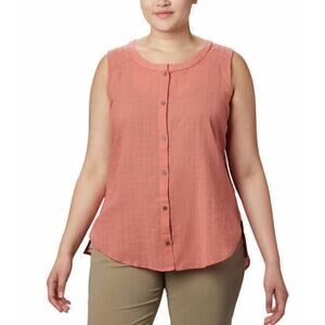 Columbia Summer Ease Button Down Tank Top Coral Sleeveless Shirt Women's Small
